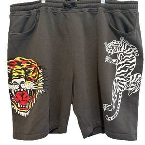 Ed Hardy men’s Tiger Graphics print gray sweat shorts Sz XL